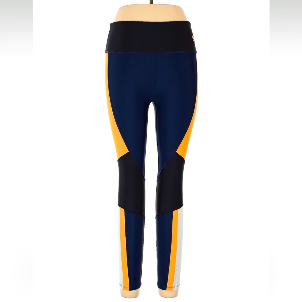 P.E Nation Black+Blue+Orange+White Color Block Leggings (Size Large)